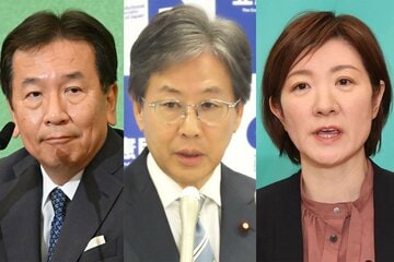 （左から）枝野氏、安住氏、大石氏