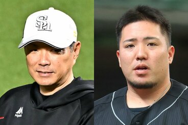 ソフトバンクの小久保監督(左)と、二軍調整中の山川穂高
