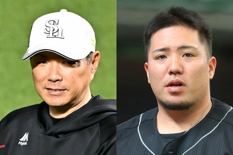 ソフトバンクの小久保監督(左)と、二軍調整中の山川穂高