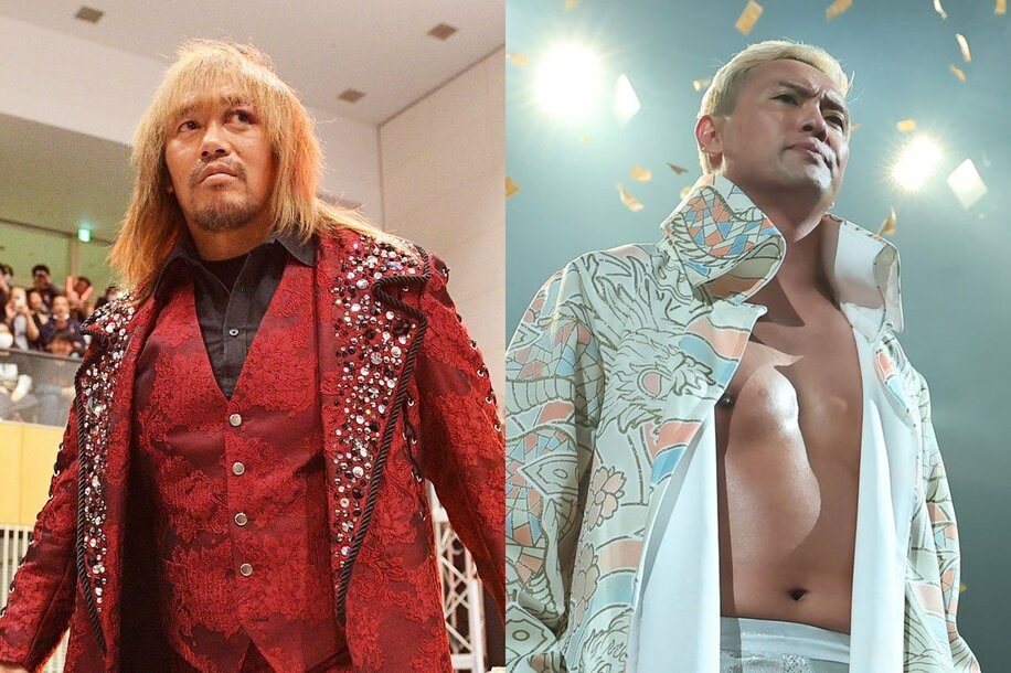 IWGP世界ヘビー級王者の内藤哲也(左)と、AEWに電撃加入したオカダ・カズチカ