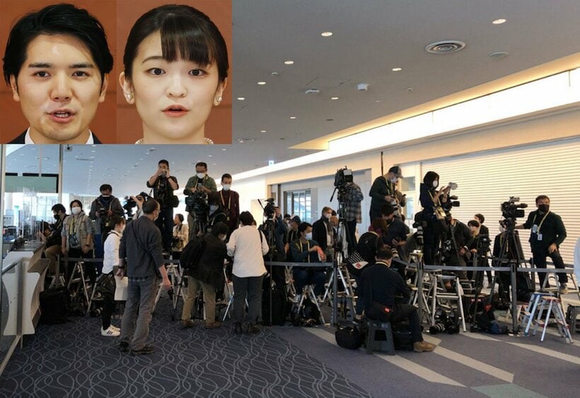  小室夫妻（顔写真）の出国を待つ報道陣（東スポWeb）