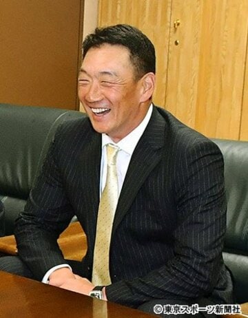 ドラフト会議終了後、金本監督は満面の笑み