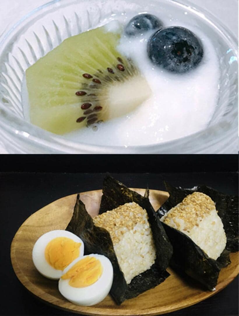 朝はヨーグルト＆フルーツ、昼はおにぎり＆ゆで卵など軽めにしておけば夜はたっぷり飲んで食べられる