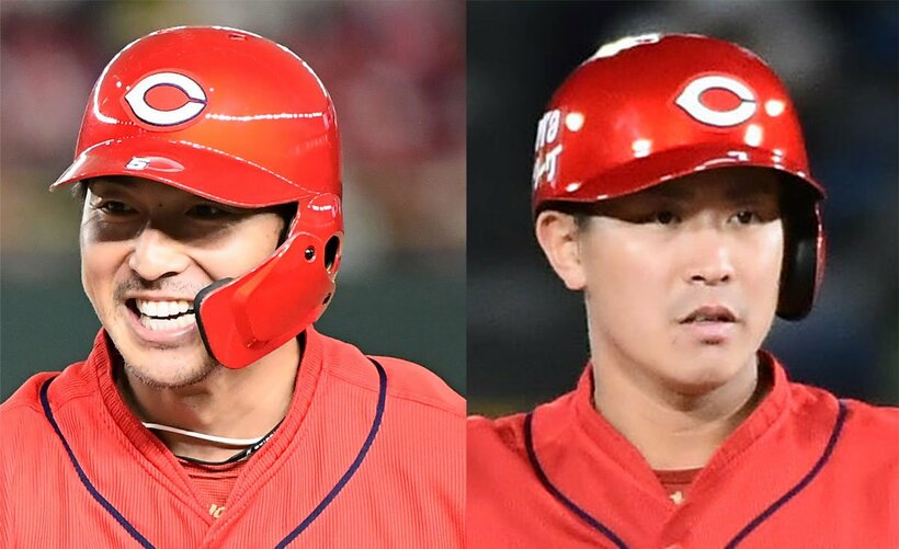  スタメン起用された長野（左）と堂林