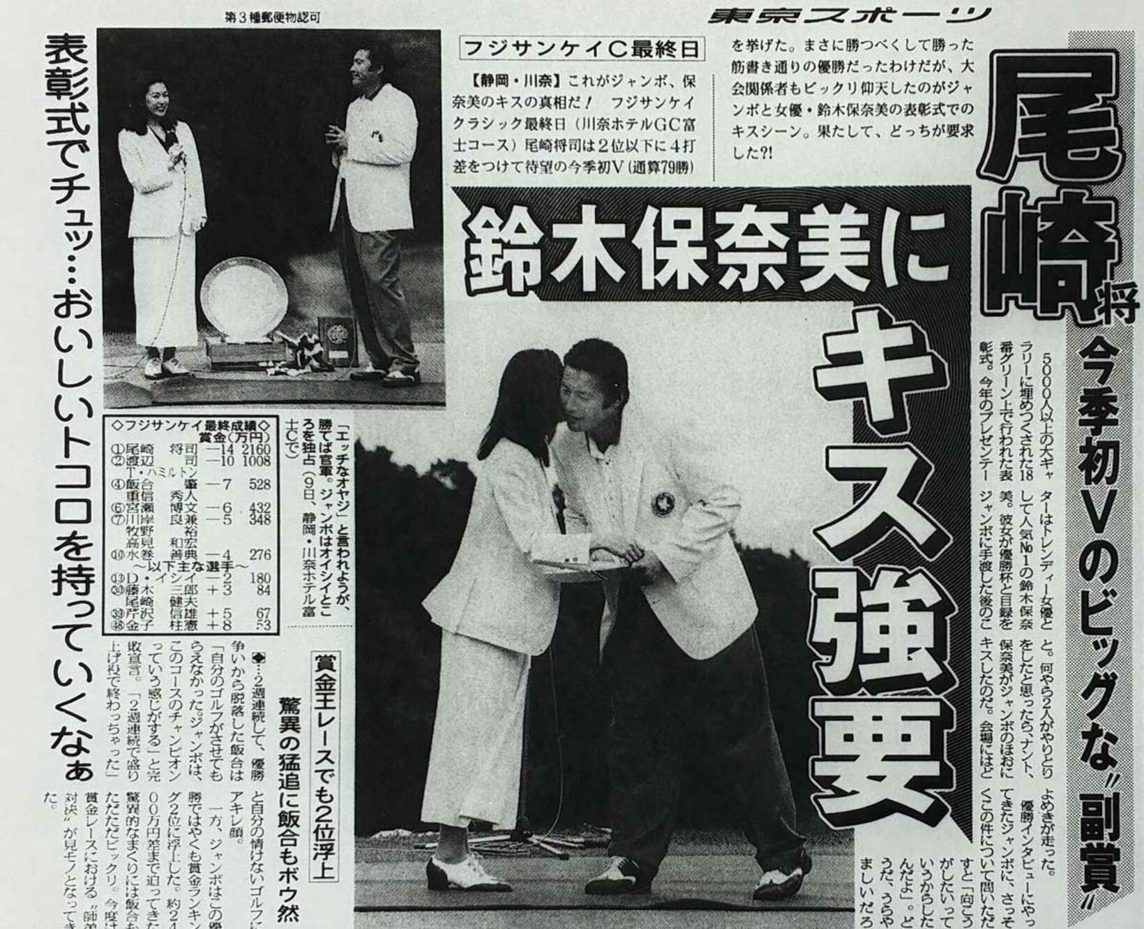 鈴木保奈美のキス問題を報じた（１９９３年５月）