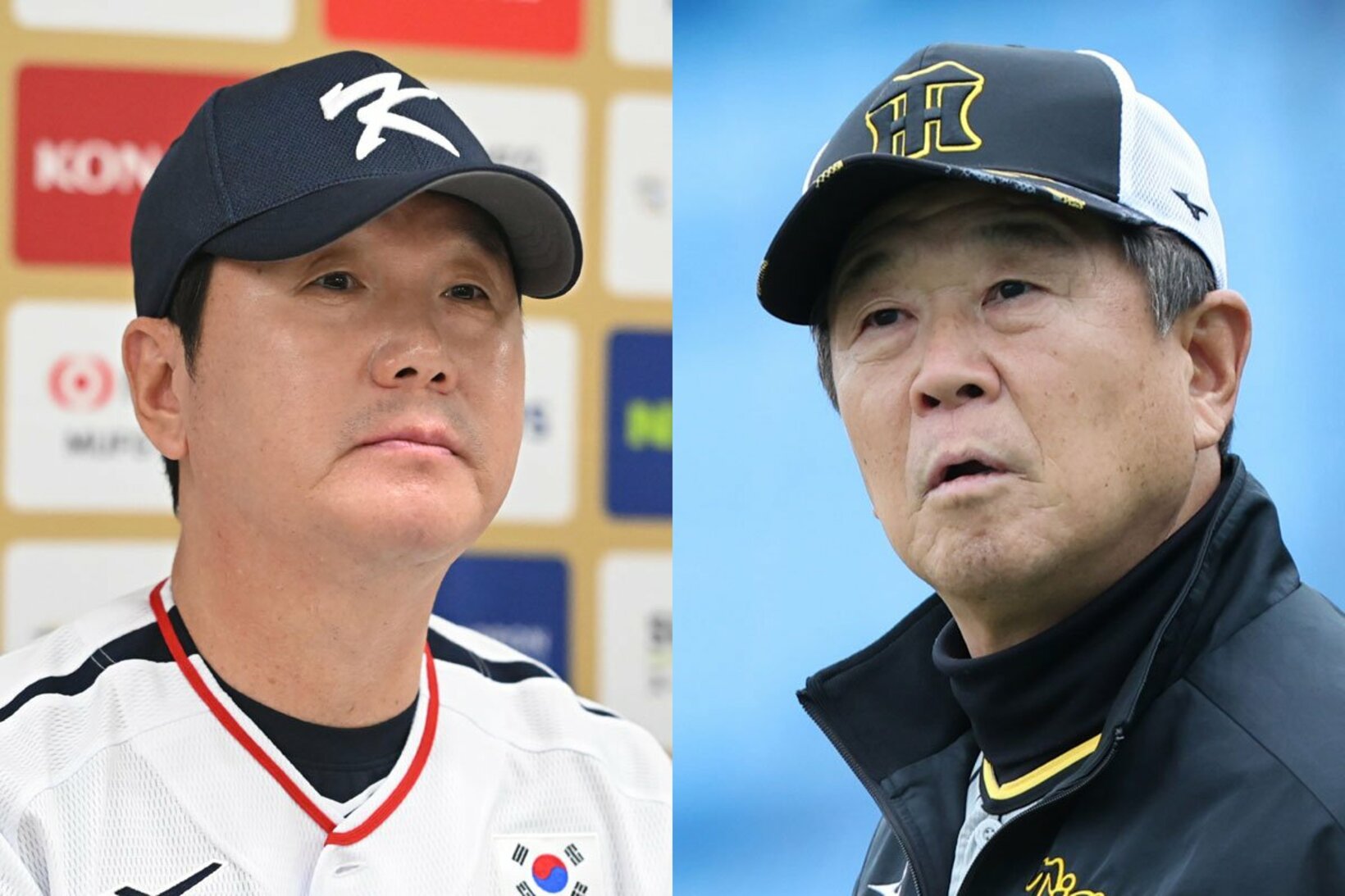 確かに似ている？阪神・平田勝男二軍監督(右)