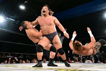 終盤に参戦した関本大介(中)が次々とレスラーを倒していく