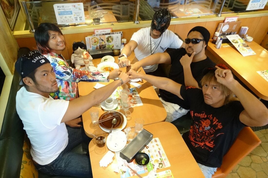 初期LIJの(左から)SANADA、高橋ヒロム、BUSHI、EVIL、内藤哲也（2017年）