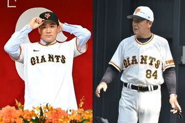 今季から巨人入りした田中将大(左)と、久保巡回コーチ