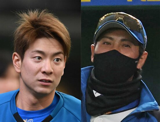 日本ハム・松本剛(左)と新庄監督(東スポWeb)