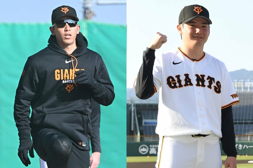 巨人の戸郷翔征(左)とドラフト１位左腕の竹丸和幸