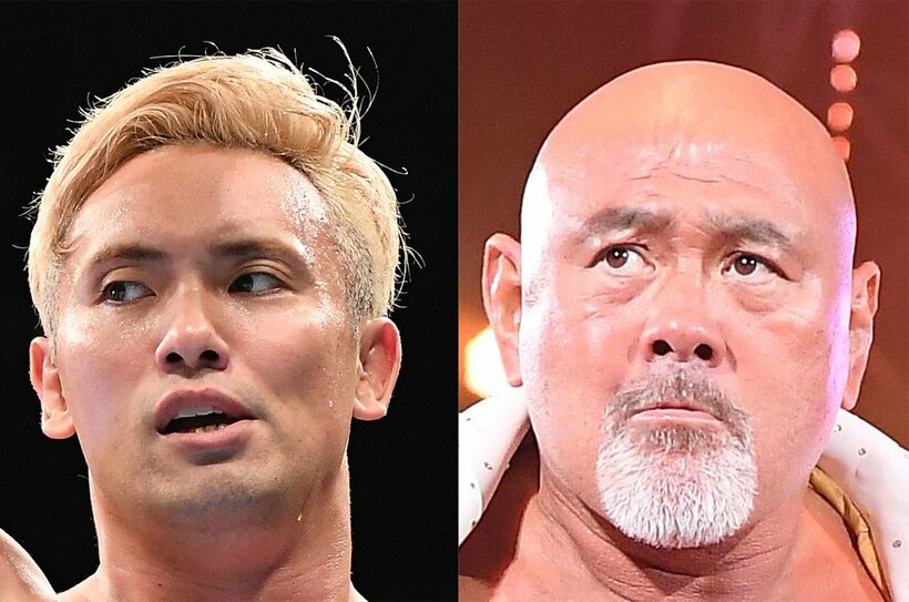  オカダ・カズチカ(左)と武藤敬司（東スポWeb）