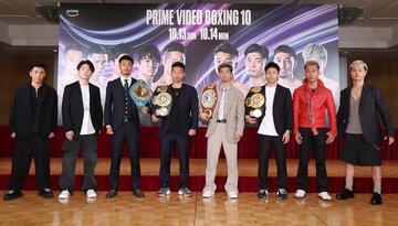 左から岩田翔吉、寺地拳四朗、中谷潤人、井上拓真、田中恒成、ユーリ阿久井政悟、堤聖也、那須川天心