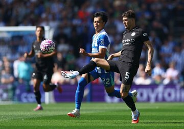 マンチェスター・シティー戦で決勝アシストを決める大活躍を見せたブライトンＭＦ三笘薫（ロイター）