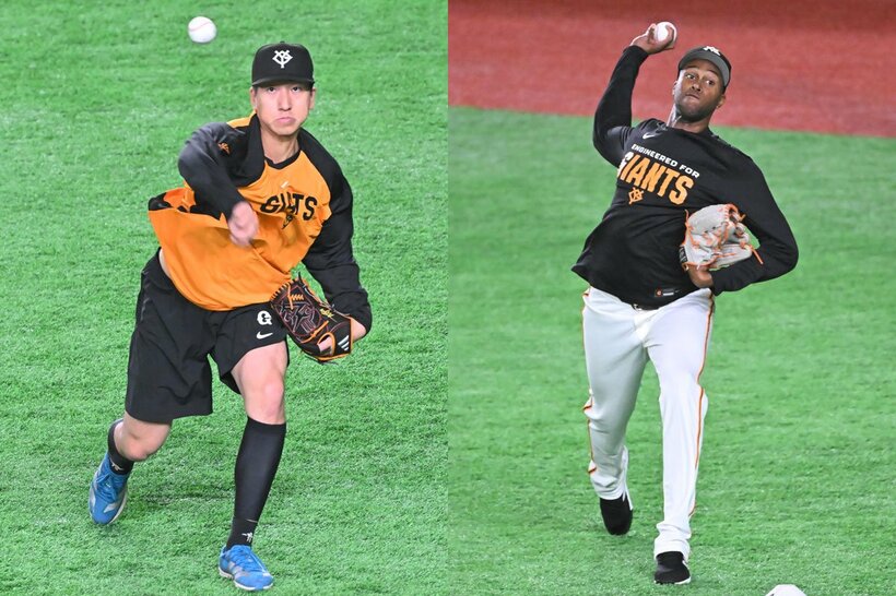 WBC組で一軍登録へ準備中の巨人・大勢(左)とライデル・マルティネス