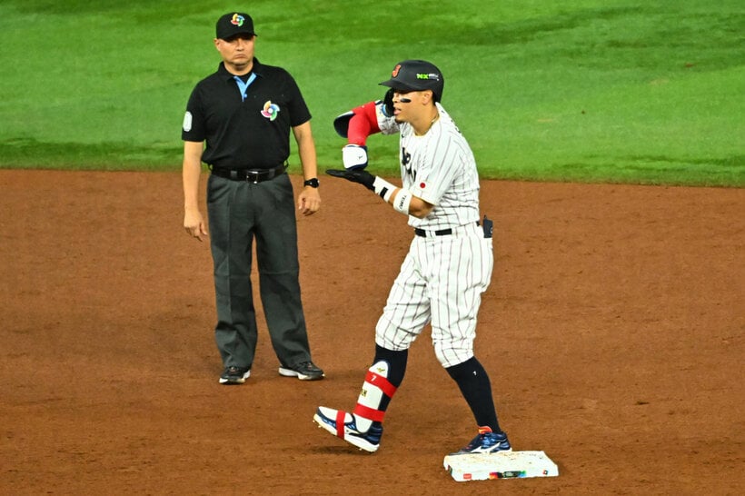 ３回、タイムリーツーベースを放った佐藤輝