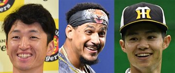  左から近本、マルテ、中野