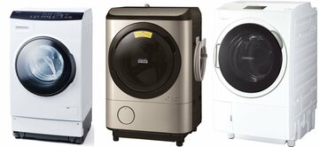  （左から）アイリスオーヤマ「ドラム式洗濯機（乾燥機能付き）」、日立「ビッグドラム」、東芝「ＺＡＢＯＯＮ」