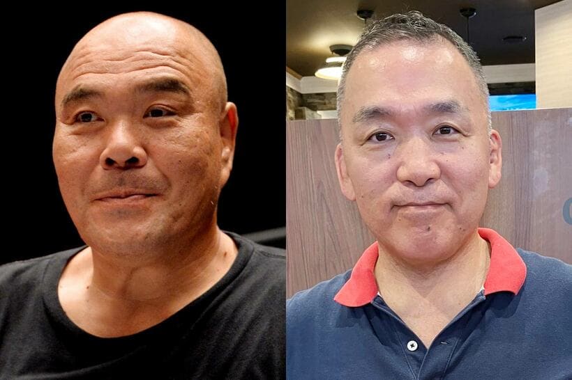 安田忠夫さん（左）と田山正雄レフェリー
