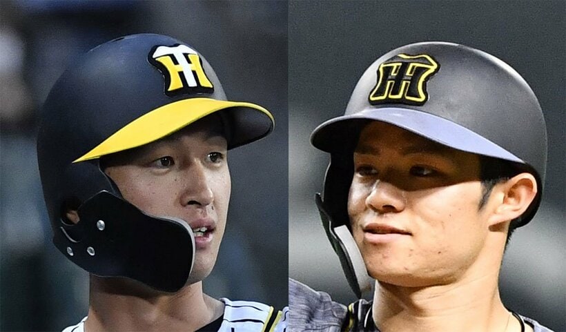  盗塁王を競う近本（左）と中野