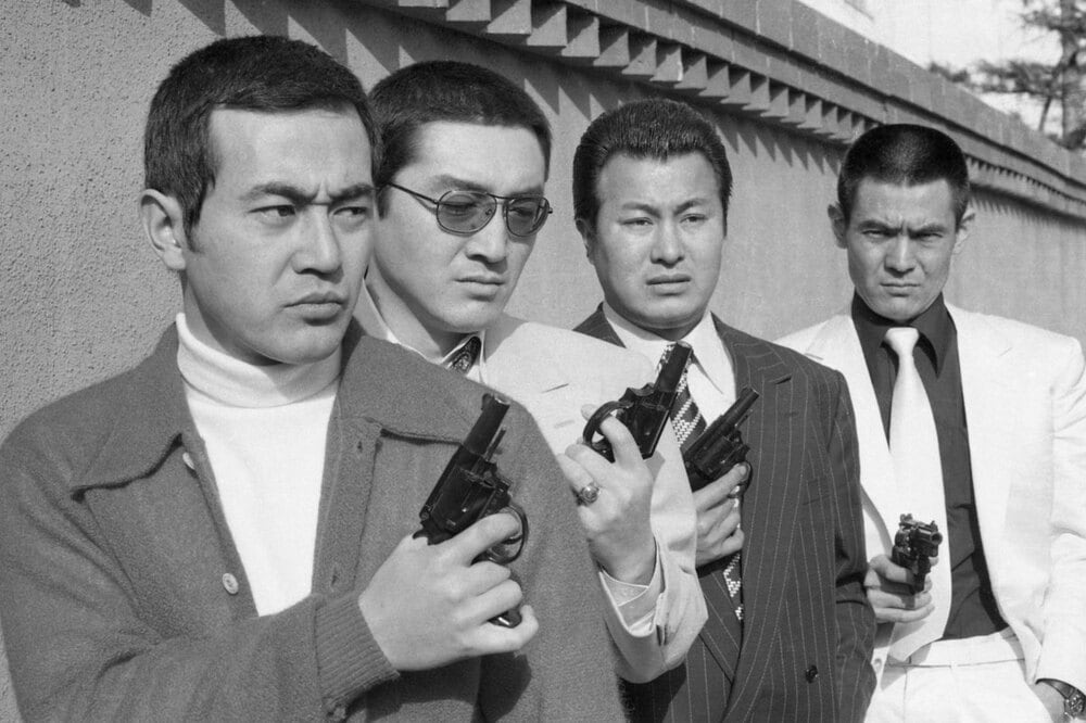 左から渡瀬恒彦、松方弘樹、梅宮辰夫、菅原文太（１９７４年）