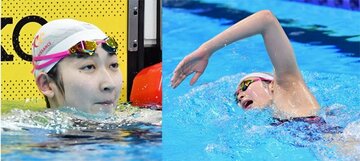  【写真左】池江は惜しくも２位に終わった【写真右】水の上を滑るかのように泳ぐ池江