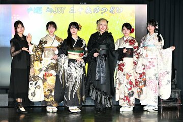 左から蟹沢萌子(≠ME)-、逢田珠里依(≒JOY)、江角怜音(≒JOY)、川中子奈月心(≠ME)、大西葵(≒JOY)、山田杏佳(≒JOY)