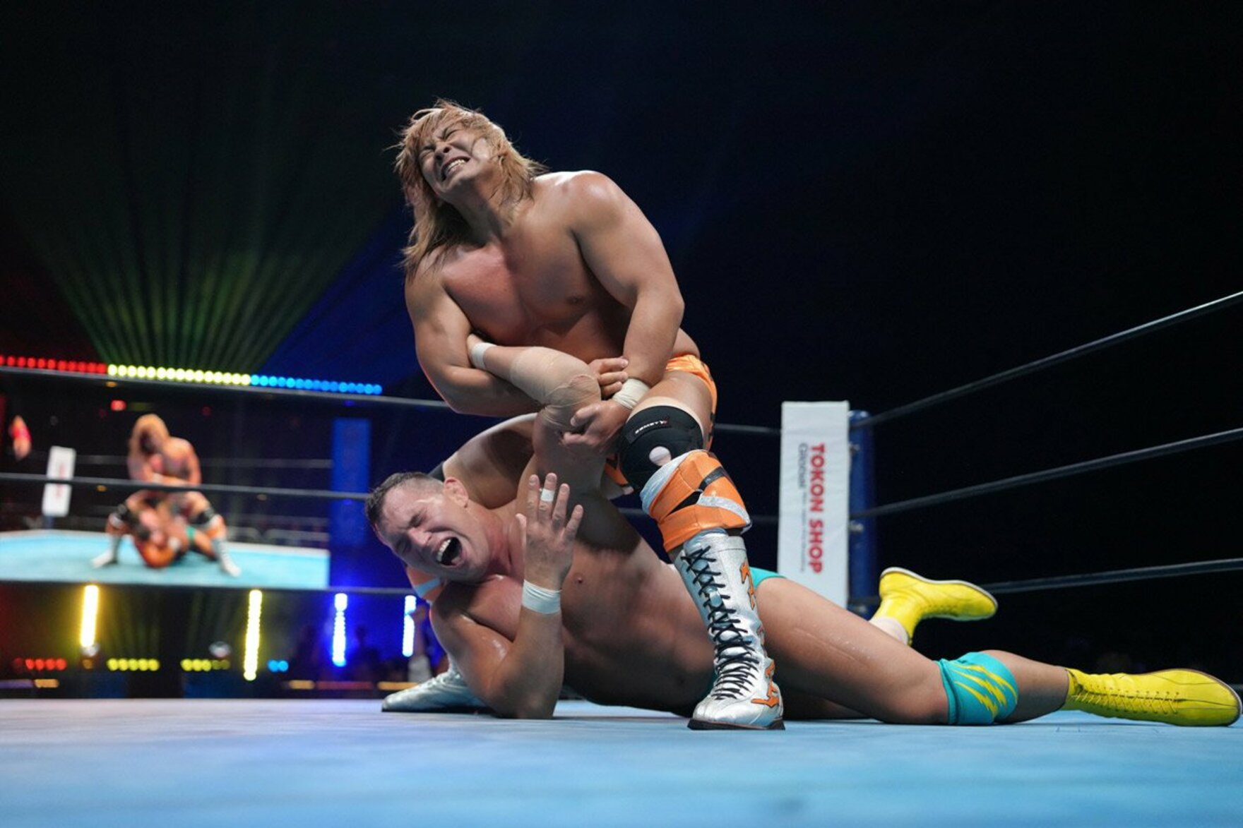 ボルチン・オレッグの左腕を攻める大岩陵平（新日本プロレス提供）