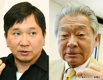  長年番組を支えたみの（右）と後任の爆笑・田中