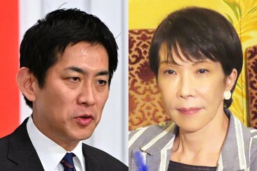 自民党の小林鷹之政調会長(左)と、高市首相
