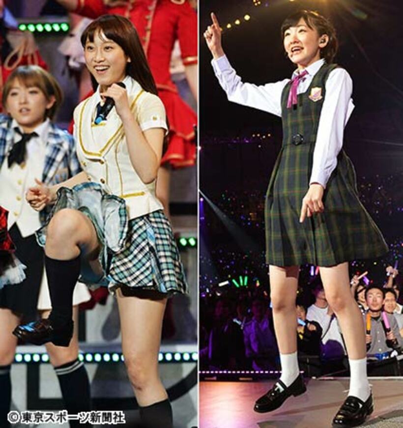 乃木坂４６と兼任になったＳＫＥ４８の松井玲奈（左）とＡＫＢと兼任になった乃木坂４６の生駒