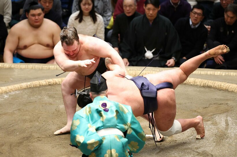 豊昇龍を上手投げで下した安青錦