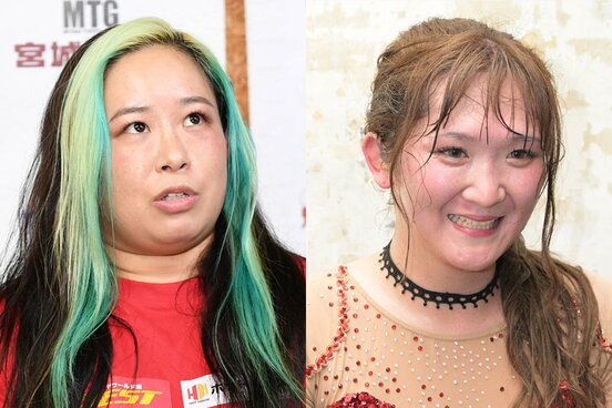 センダイガールズの王者・橋本千紘(左)と、11周年興行を成功させたVENY