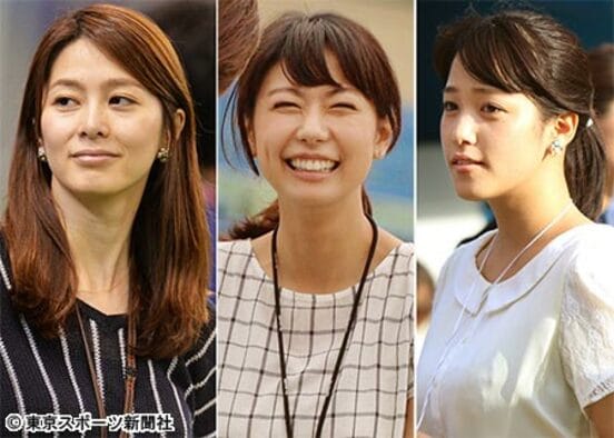 各局の人気女子アナ。左から杉浦友紀、青山愛、鷲見玲奈