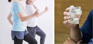  (左)軽い運動はストレス発散にもつながる。(右)一人でお酒…コロナ禍においては息抜きの時間も必要だ（写真はともにイメージ）