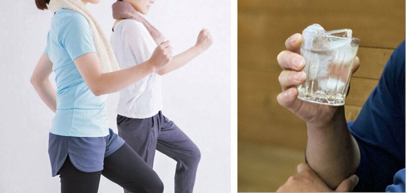  (左)軽い運動はストレス発散にもつながる。(右)一人でお酒…コロナ禍においては息抜きの時間も必要だ（写真はともにイメージ）