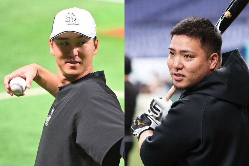 ソフトバンク・秋広優人(左)と山川穂高