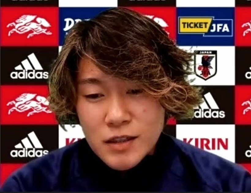  オンラインで取材に対応するなでしこジャパンＧＫ山下