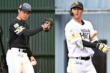 これまでの反省を生かし、キャンプを完走したソフトバンク・松本晴(左)と秋広優人