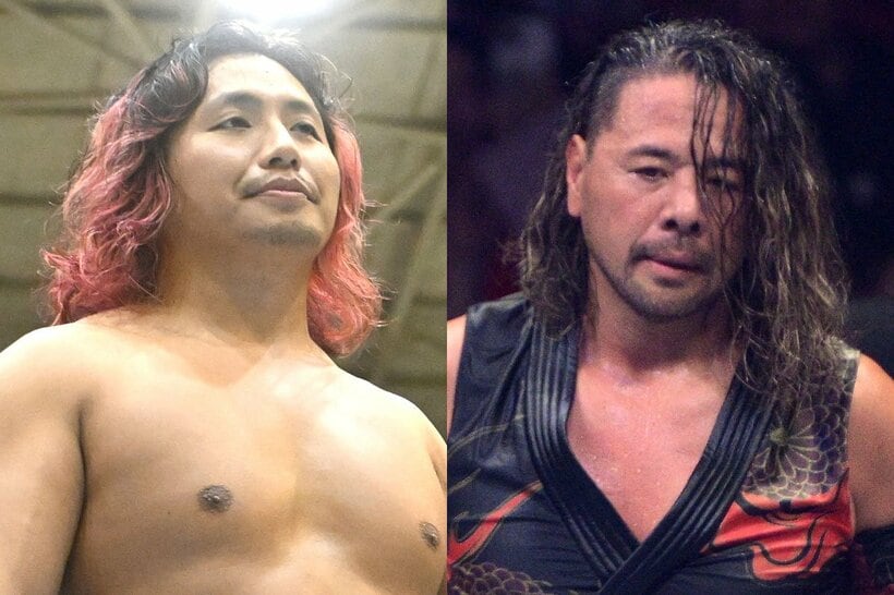 元新日本プロレスの高橋ヒロム(左)と、WWEの中邑真輔
