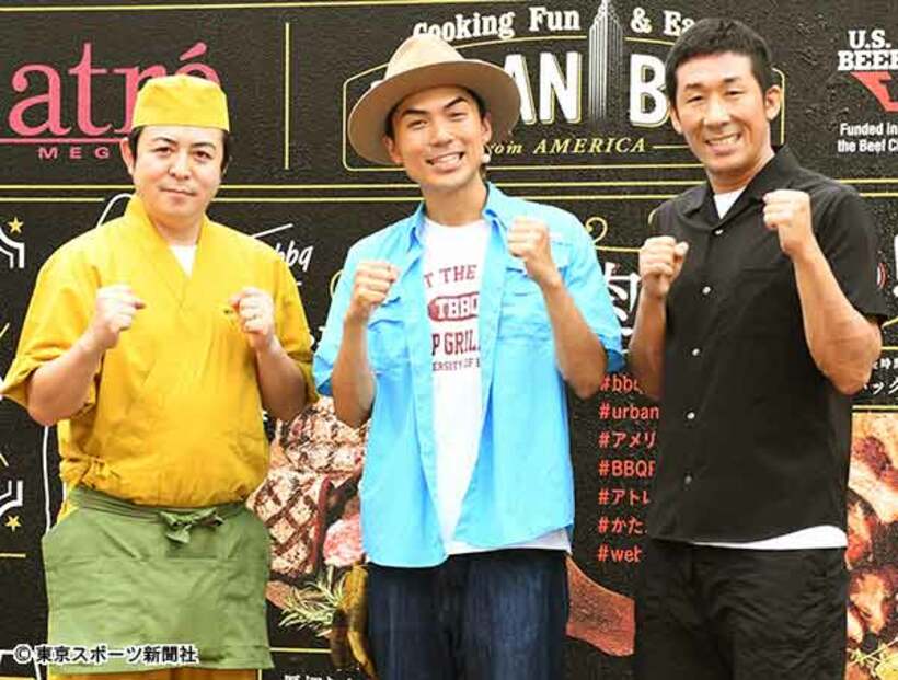  右から田村裕、たけだバーベキュー、いけや賢二