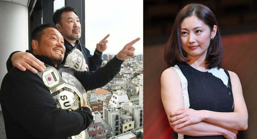  自衛隊のポスター風に杉浦と桜庭（奥）が見つめる先には…