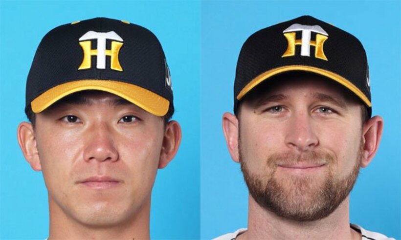  阪神・伊藤将(左)とガンケル