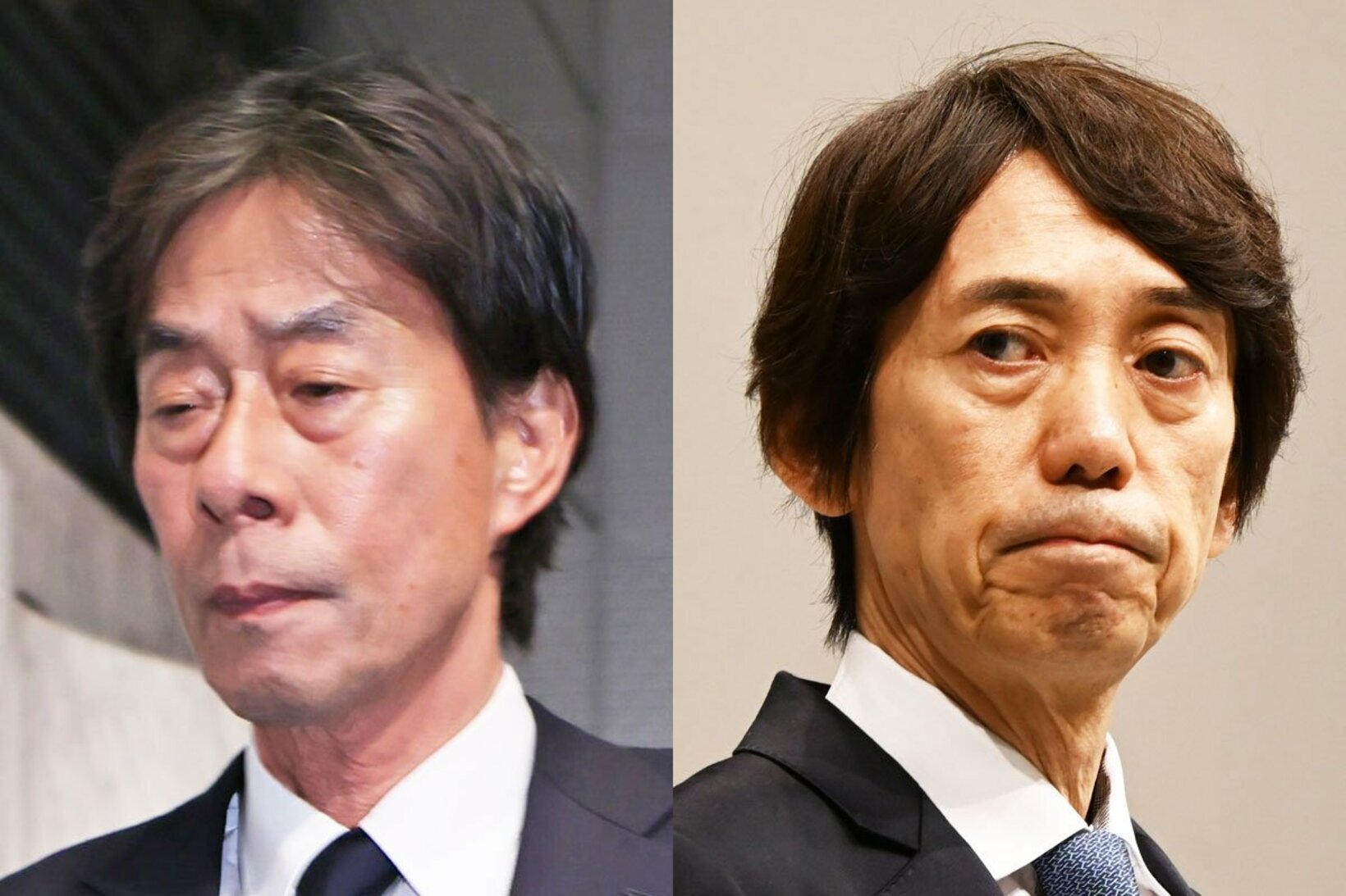 フジテレビの検証番組で矢面に立った港浩一元社長(左)と大多亮元専務