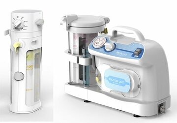  【写真左】病院用の壁掛吸引器ＤＳ―１０００【同右】電動式吸引器は病院や家庭で使われる