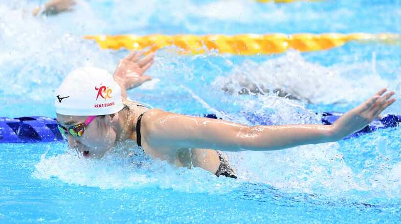  女子１００mバタフライ予選２位の池江璃花子（３日、東京アクアティックスセンター）
