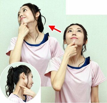  自分のアゴを斜め後ろにクイッ！胸鎖乳突筋はこのあたり（切り込み写真）