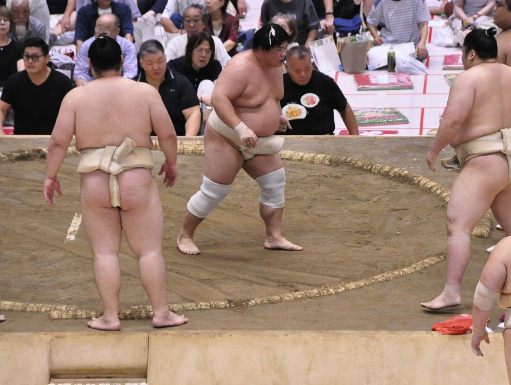 夏巡業で朝稽古を行う宇良（中央）