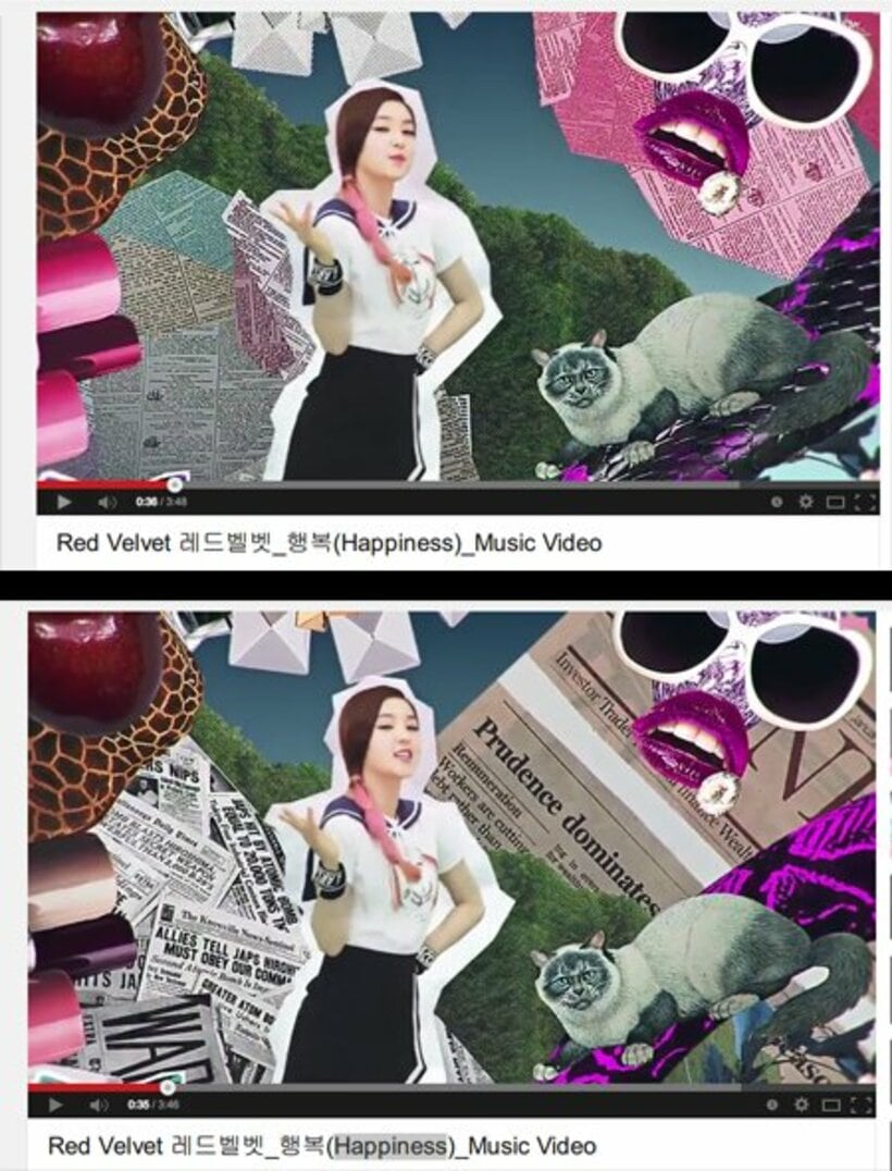 上が問題部分が修整されたPV。下が元のPV