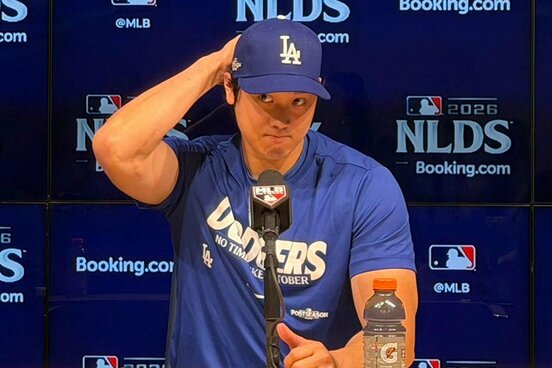 前日会見に出席した大谷翔平